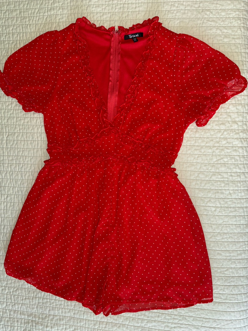 Trixxi Red Polka Dot Ruffled Mini Romper